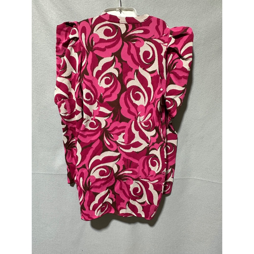 Flying Tomato Floral Print Puff Sleeve Knit Mini Dress Pink Brown White